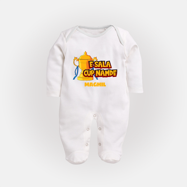 E Sala Cup Namde - Turn Every IPL Moment Into A Style Statement With Our Customized IPL-Themed Sleep Suit For Babies With Name - WHITE - New Born (Chest 7.5")
