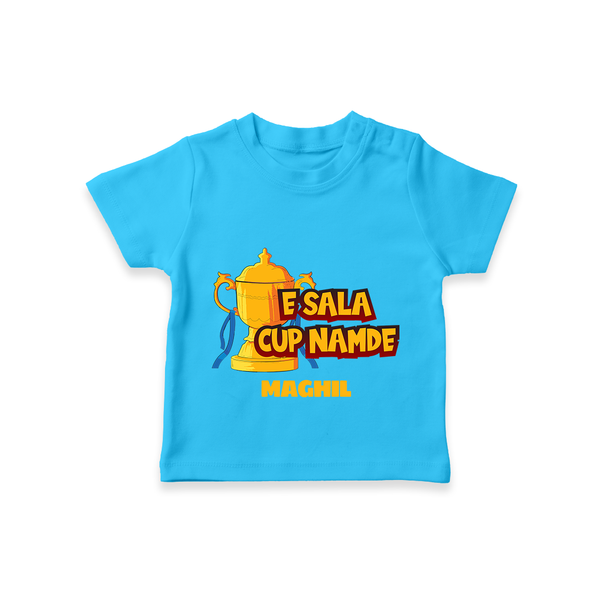 E Sala Cup Namde - Turn Every IPL Moment Into A Style Statement With Our Customized IPL-Themed T-Shirt For Kids With Name - SKY BLUE - 0-5 Months Old (Chest 17")