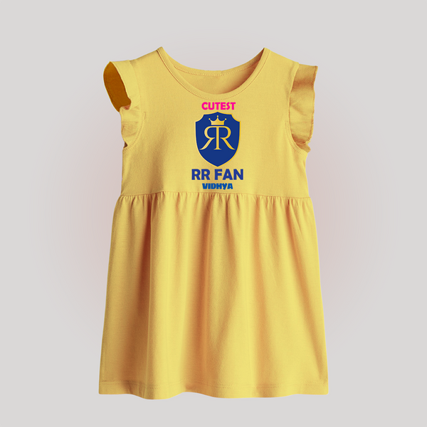Cutest RR Fan - Make Every Match Day Special With Our Customized IPL-Themed Baby Frock For Babies With Name - YELLOW - 0 - 3 Months Old (Chest 17")