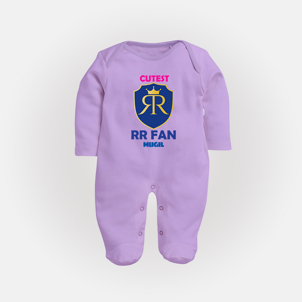 Cutest RR Fan - Make Every Match Day Special With Our Customized IPL-Themed Sleep Suit For Babies With Name - LILAC - New Born (Chest 7.5")