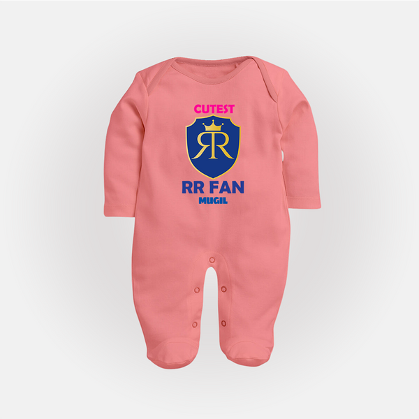 Cutest RR Fan - Make Every Match Day Special With Our Customized IPL-Themed Sleep Suit For Babies With Name - PEACH - New Born (Chest 7.5")