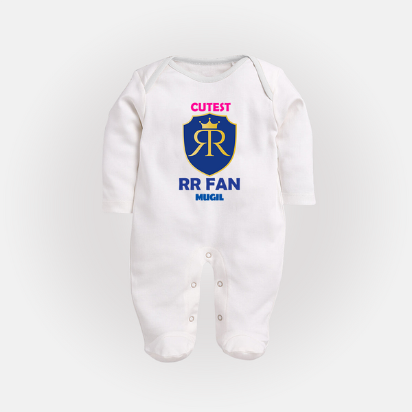 Cutest RR Fan - Make Every Match Day Special With Our Customized IPL-Themed Sleep Suit For Babies With Name - WHITE - New Born (Chest 7.5")
