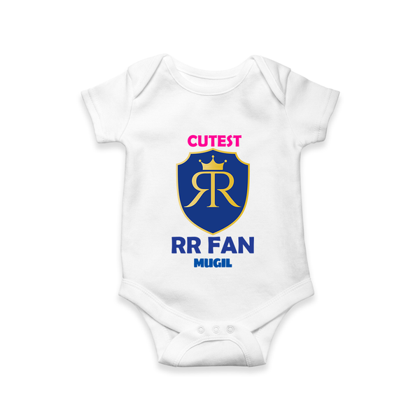 Cutest RR Fan - Make Every Match Day Special With Our Customized IPL-Themed Romper For Babies With Name - WHITE - 0 - 3 Months Old (Chest 16")