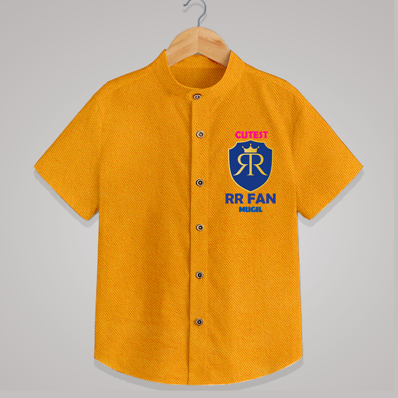 Cutest RR Fan - Make Every Match Day Special With Our Customized IPL-Themed Shirt For Kids With Name - CHROME YELLOW - 0 - 6 Months Old (Chest 23")