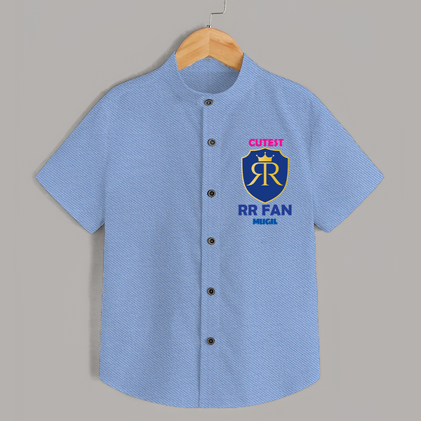 Cutest RR Fan - Make Every Match Day Special With Our Customized IPL-Themed Shirt For Kids With Name - SKY BLUE - 0 - 6 Months Old (Chest 23")
