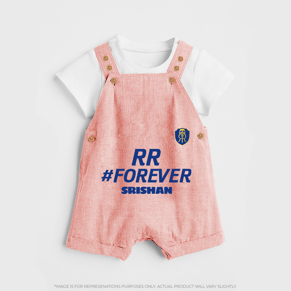 RR #Forever - Make Every Match Day Special With Our Customized IPL-Themed Dungaree For Kids With Name - PEACH - 0 - 5 Months Old (Chest 18")