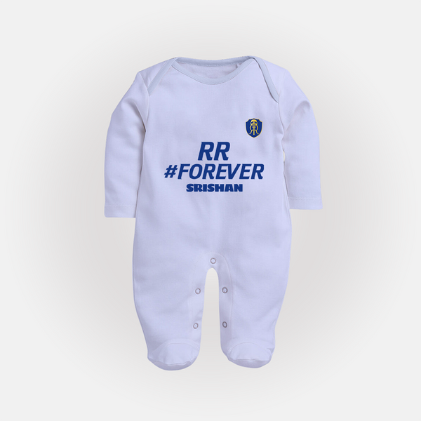 RR #Forever - Make Every Match Day Special With Our Customized IPL-Themed Sleep Suit For Babies With Name - BABY BLUE - New Born (Chest 7.5")