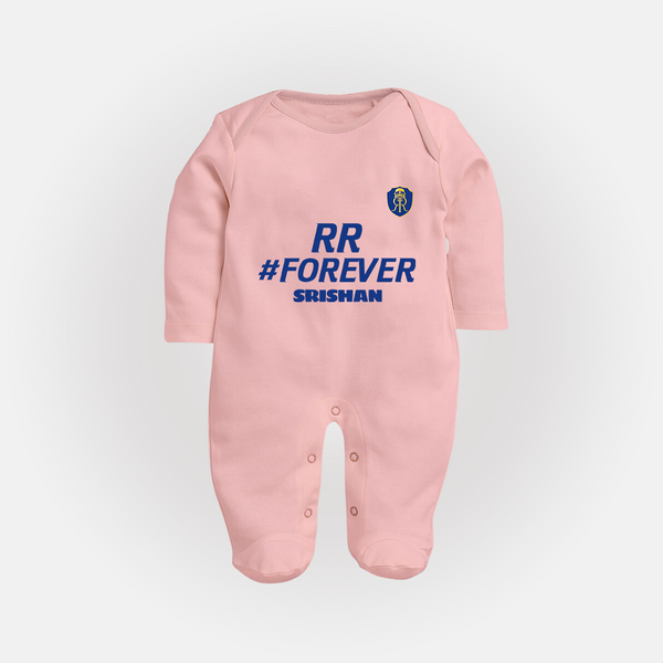 RR #Forever - Make Every Match Day Special With Our Customized IPL-Themed Sleep Suit For Babies With Name - BABY PINK - New Born (Chest 7.5")
