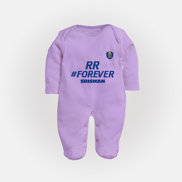RR #Forever - Make Every Match Day Special With Our Customized IPL-Themed Sleep Suit For Babies With Name - LILAC - New Born (Chest 7.5")