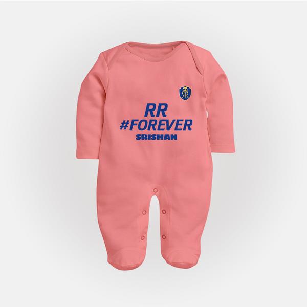 RR #Forever - Make Every Match Day Special With Our Customized IPL-Themed Sleep Suit For Babies With Name - PEACH - New Born (Chest 7.5")