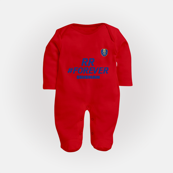 RR #Forever - Make Every Match Day Special With Our Customized IPL-Themed Sleep Suit For Babies With Name - RED - New Born (Chest 7.5")