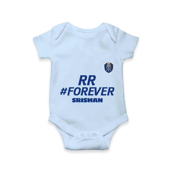 RR #Forever - Make Every Match Day Special With Our Customized IPL-Themed Romper For Babies With Name - BABY BLUE - 0 - 3 Months Old (Chest 16")