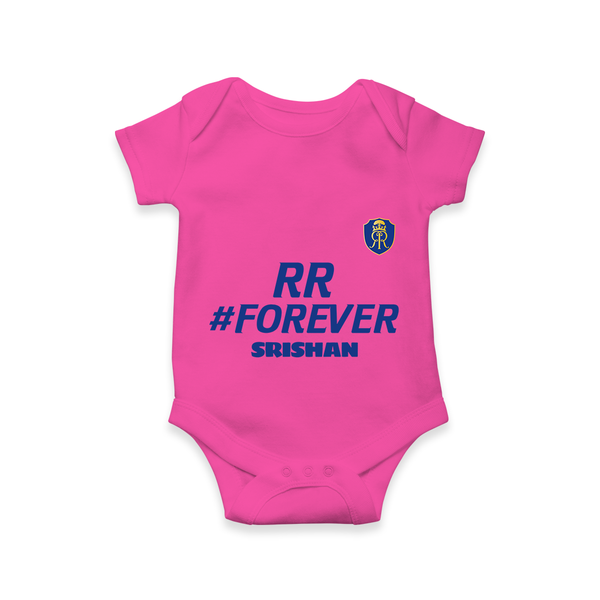 RR #Forever - Make Every Match Day Special With Our Customized IPL-Themed Romper For Babies With Name - HOT PINK - 0 - 3 Months Old (Chest 16")