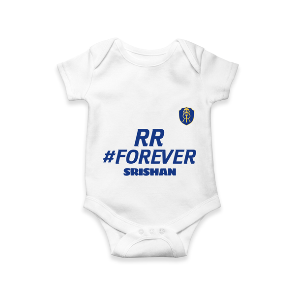 RR #Forever - Make Every Match Day Special With Our Customized IPL-Themed Romper For Babies With Name - WHITE - 0 - 3 Months Old (Chest 16")