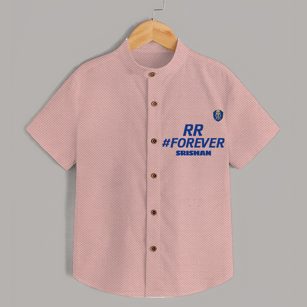 RR #Forever - Make Every Match Day Special With Our Customized IPL-Themed Shirt For Kids With Name - PEACH - 0 - 6 Months Old (Chest 23")