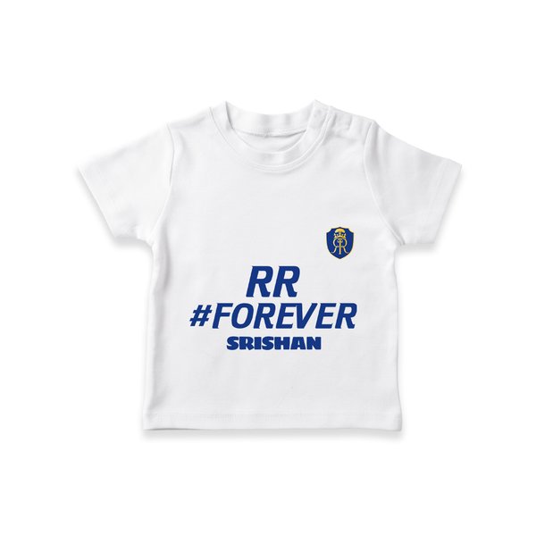 RR #Forever - Make Every Match Day Special With Our Customized IPL-Themed T-Shirt For Kids With Name - WHITE - 0-5 Months Old (Chest 17")
