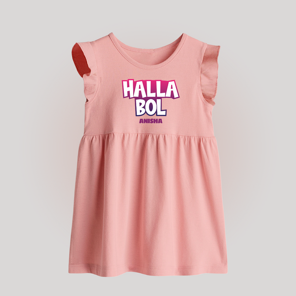 Halla Bol - Make Every Match Day Special With Our Customized IPL-Themed Baby Frock For Babies With Name - BABY PINK - 0 - 3 Months Old (Chest 17")