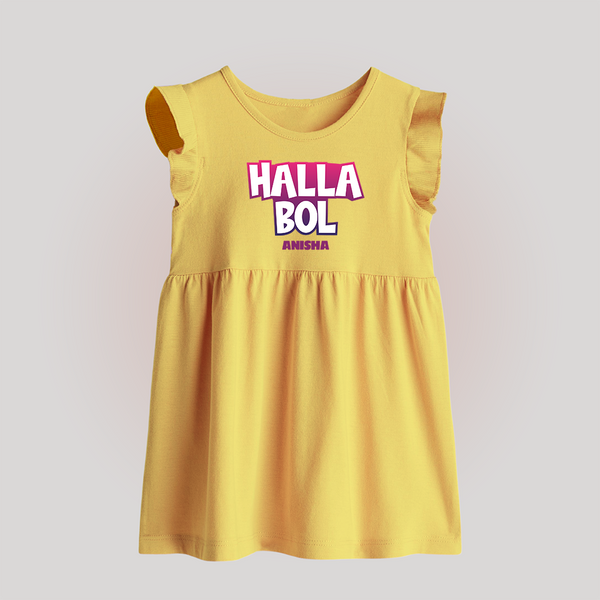 Halla Bol - Make Every Match Day Special With Our Customized IPL-Themed Baby Frock For Babies With Name - YELLOW - 0 - 3 Months Old (Chest 17")