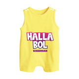Halla Bol - Make Every Match Day Special With Our Customized IPL-Themed Romper Suit For Babies With Name - PASTEL YELLOW - 0 - 5 Months Old (Chest 18")