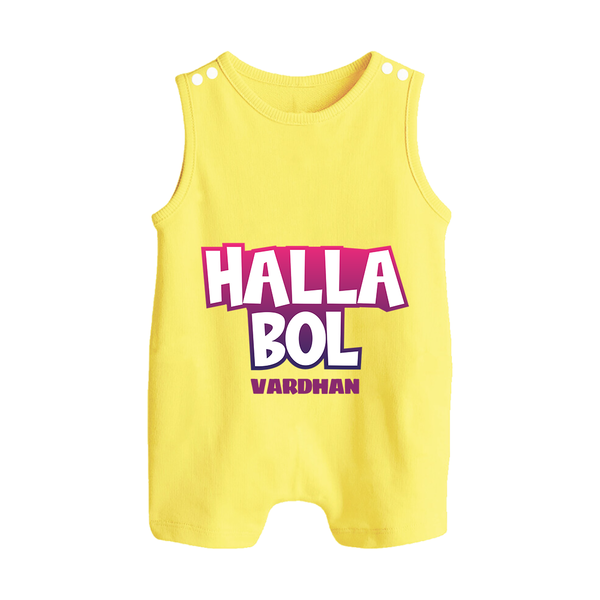 Halla Bol - Make Every Match Day Special With Our Customized IPL-Themed Romper Suit For Babies With Name - PASTEL YELLOW - 0 - 5 Months Old (Chest 18")