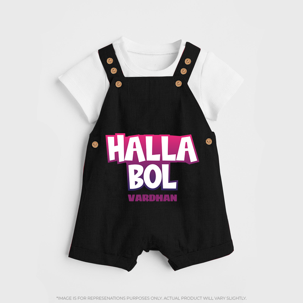 Halla Bol - Make Every Match Day Special With Our Customized IPL-Themed Dungaree For Kids With Name - BLACK - 0 - 5 Months Old (Chest 18")