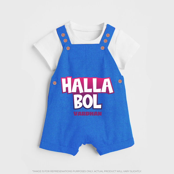Halla Bol - Make Every Match Day Special With Our Customized IPL-Themed Dungaree For Kids With Name - COBALT BLUE - 0 - 5 Months Old (Chest 18")