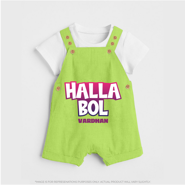 Halla Bol - Make Every Match Day Special With Our Customized IPL-Themed Dungaree For Kids With Name - GREEN - 0 - 5 Months Old (Chest 18")