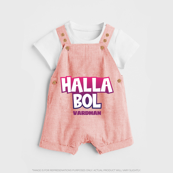 Halla Bol - Make Every Match Day Special With Our Customized IPL-Themed Dungaree For Kids With Name - PEACH - 0 - 5 Months Old (Chest 18")