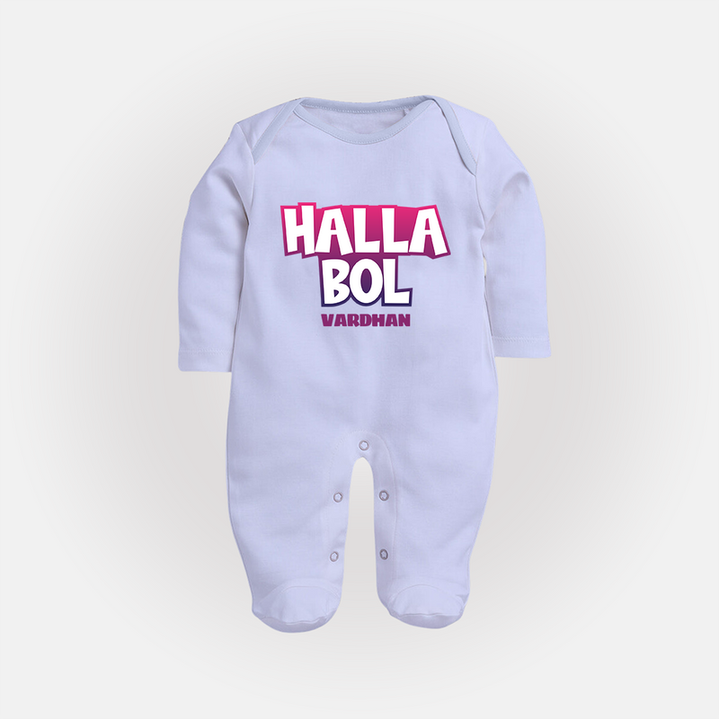 Halla Bol - Make Every Match Day Special With Our Customized IPL-Themed Sleep Suit For Babies With Name - BABY BLUE - New Born (Chest 7.5")