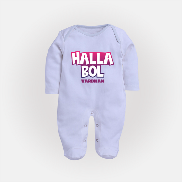 Halla Bol - Make Every Match Day Special With Our Customized IPL-Themed Sleep Suit For Babies With Name - BABY BLUE - New Born (Chest 7.5")
