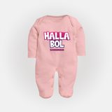 Halla Bol - Make Every Match Day Special With Our Customized IPL-Themed Sleep Suit For Babies With Name - BABY PINK - New Born (Chest 7.5")