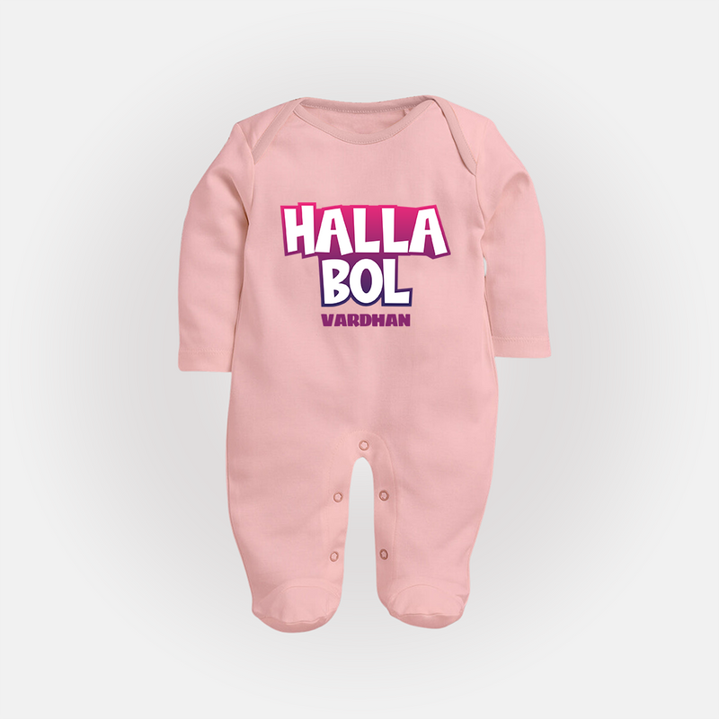 Halla Bol - Make Every Match Day Special With Our Customized IPL-Themed Sleep Suit For Babies With Name - BABY PINK - New Born (Chest 7.5")