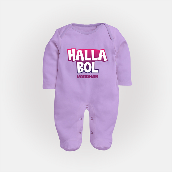 Halla Bol - Make Every Match Day Special With Our Customized IPL-Themed Sleep Suit For Babies With Name - LILAC - New Born (Chest 7.5")