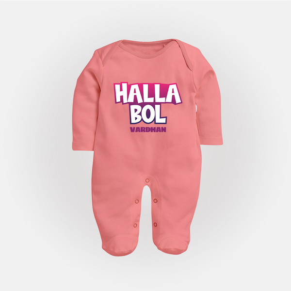 Halla Bol - Make Every Match Day Special With Our Customized IPL-Themed Sleep Suit For Babies With Name - PEACH - New Born (Chest 7.5")