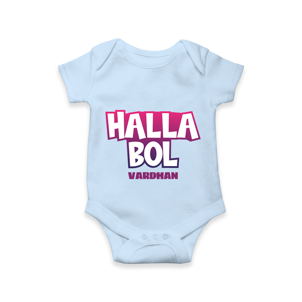 Halla Bol - Make Every Match Day Special With Our Customized IPL-Themed Romper For Babies With Name - BABY BLUE - 0 - 3 Months Old (Chest 16")