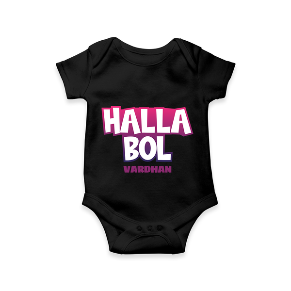 Halla Bol - Make Every Match Day Special With Our Customized IPL-Themed Romper For Babies With Name - BLACK - 0 - 3 Months Old (Chest 16")