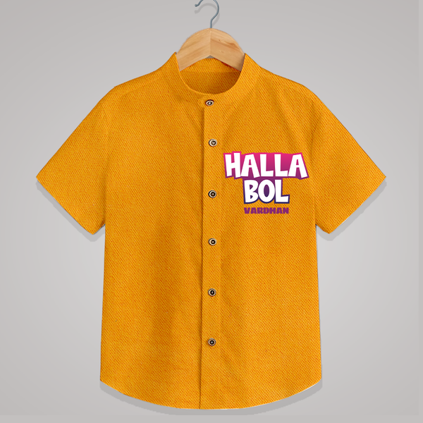 Halla Bol - Make Every Match Day Special With Our Customized IPL-Themed Shirt For Kids With Name - CHROME YELLOW - 0 - 6 Months Old (Chest 23")