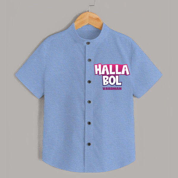 Halla Bol - Make Every Match Day Special With Our Customized IPL-Themed Shirt For Kids With Name - SKY BLUE - 0 - 6 Months Old (Chest 23")