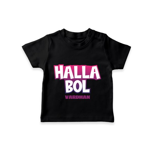 Halla Bol - Make Every Match Day Special With Our Customized IPL-Themed T-Shirt For Kids With Name - BLACK - 0-5 Months Old (Chest 17")