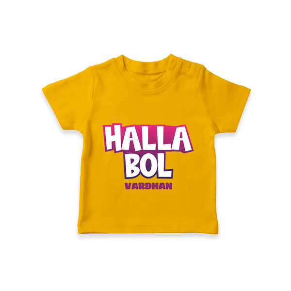 Halla Bol - Make Every Match Day Special With Our Customized IPL-Themed T-Shirt For Kids With Name - CHROME YELLOW - 0-5 Months Old (Chest 17")