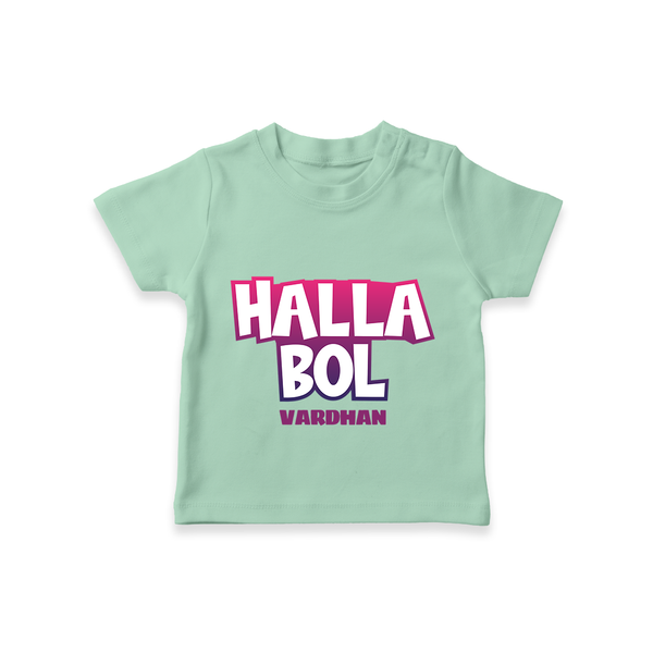 Halla Bol - Make Every Match Day Special With Our Customized IPL-Themed T-Shirt For Kids With Name - MINT GREEN - 0-5 Months Old (Chest 17")