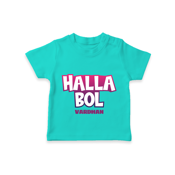 Halla Bol - Make Every Match Day Special With Our Customized IPL-Themed T-Shirt For Kids With Name - TEAL - 0-5 Months Old (Chest 17")