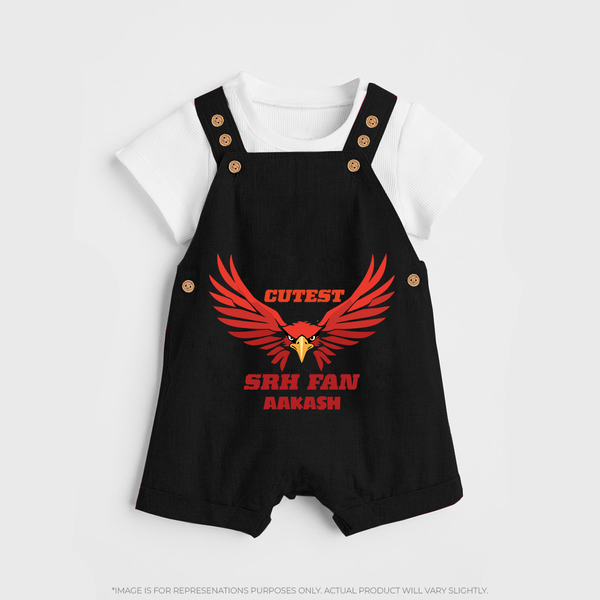 Cutest SRH Fan - Make Every Match Day Special With Our Customized IPL-Themed Dungaree For Kids With Name - BLACK - 0 - 5 Months Old (Chest 18")