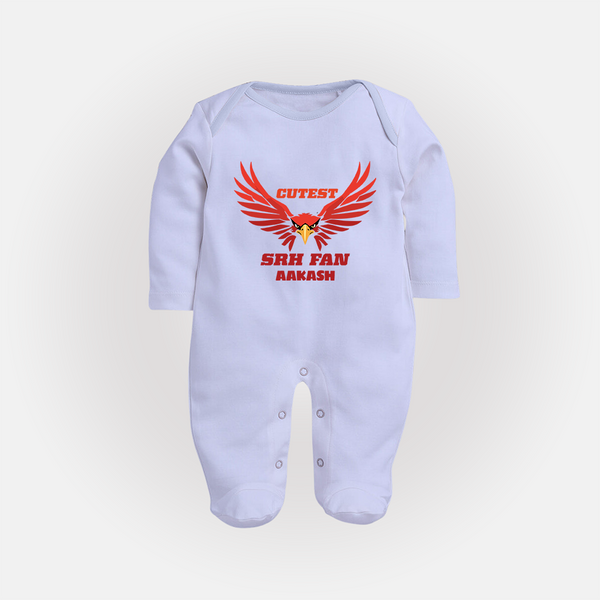 Cutest SRH Fan - Make Every Match Day Special With Our Customized IPL-Themed Sleep Suit For Babies With Name - BABY BLUE - New Born (Chest 7.5")