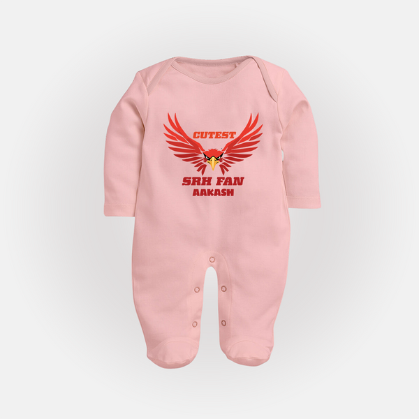Cutest SRH Fan - Make Every Match Day Special With Our Customized IPL-Themed Sleep Suit For Babies With Name - BABY PINK - New Born (Chest 7.5")