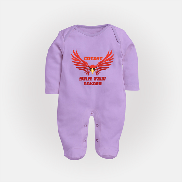 Cutest SRH Fan - Make Every Match Day Special With Our Customized IPL-Themed Sleep Suit For Babies With Name - LILAC - New Born (Chest 7.5")
