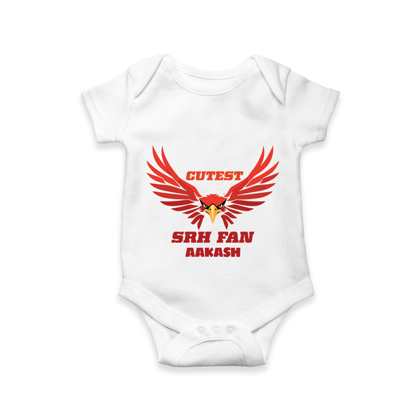 Cutest SRH Fan - Make Every Match Day Special With Our Customized IPL-Themed Romper For Babies With Name - WHITE - 0 - 3 Months Old (Chest 16")