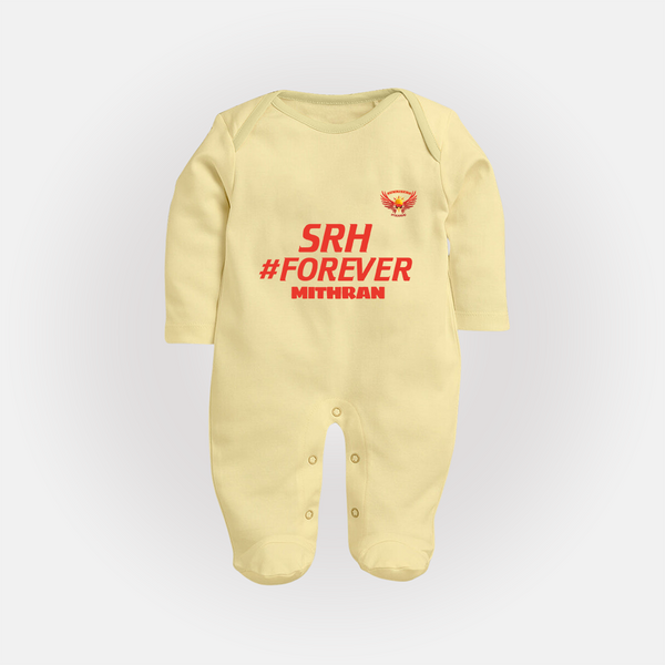SRH #Forever - Make Every Match Day Special With Our Customized IPL-Themed Sleep Suit For Babies With Name - PASTEL YELLOW - New Born (Chest 7.5")