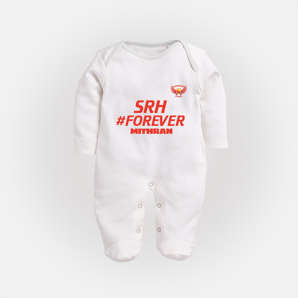 SRH #Forever - Make Every Match Day Special With Our Customized IPL-Themed Sleep Suit For Babies With Name - WHITE - New Born (Chest 7.5")