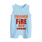 Orange Fire BUTTON ROMPER – Bold Cricket Fan Edition - BABY BLUE - New Born (Chest 18")